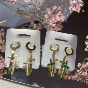 Boucle ✝️ doré en paillettes verte